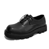 Breakj Head Leather Shoes Male Advanced Feeling Thick Sole Korean Version Niche Design Black Loafers Male Taller Derby Shoes