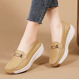 Breakj Leather Thick-Soled Mother Shoes 2024 New Women's Single Shoes Pedal Light And Anti-Slip Loose Pastry Shoes Casual Bean