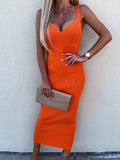 2022 Sexy Sling Wrap Long Dress Women Elegant V-Neck Solid Color Party Dress Summer Simple Sleeveless Resort Dress