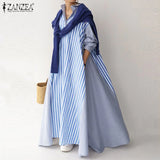 Elegant Lapel Robe Women's Autumn Sundress ZANZEA 2022 Casual Long Sleeve Maxi Vestidos Female Striped Shirt