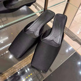 Green Elegant Silk Fabrics Women Slippers Special Fashion Style Low Heels Square Toe Fashion Outwear Shallow