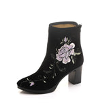Breakj Boots Ankle Boots Embroidered Cloth Shoes Spring High Heels Velvet Canvas Thick Heel Plus Size Short Leg