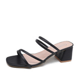 Breakj Women Sandals Ladies Square Heels Elegant Summer Slippers Outside Cross Tied Leather Female Slides 2023 Fashion Woman