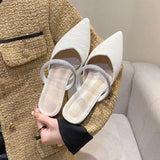 Breakj 2024 New Korean Version Of Cloth Baotou Half Drag Diamond Thick Heel Slippers Lazy Slippers Women's