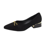 Breakj Heels Women's Velvet Commuting Fashion Single-Shoe Square Heel French Heel Lady Single Shoes OL Shallow Working Women's