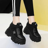 Black Chunky Sneakers Women Spring Autumn Thick Bottom Dad Shoes Woman Fashion PU Leather Platform Sneakers
