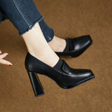 Breakj 2025 New Mid-Slip Women's OL Professional Fashion High-Heeled Shoes Square Heel Retro French Leather