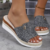 Breakj Summer New Large-Size Women's Shoes Canvas Slippers Slope And Hemp Rope Thick-Bottom Denim Word