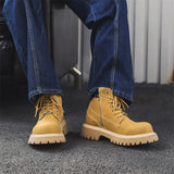 Breakj Men's Thick Platform Increased British Wind Winter Velvet High Top Motorcycle Cargo Ankle Boots