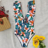 Printed Flowers Even Lotus Leaf Side Body Swimsuit Women 2025 New Swimsuit Bare