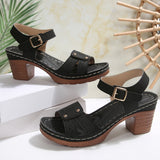 Breakj Retro Casual Roman Style Round-Headed Women's Shoes New Hollow Breathable Flat Buckle