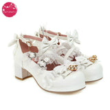 Lolita Shoes Women High Heels Pendant Lace Straps Bow Cute Girls Princess Tea Party Pumps Students Lovely Plus Size