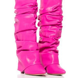 Breakj New Pointed Wrinkled Boots High Heel Long Women's Fashion And Knee Pile