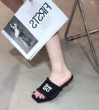 Autumn Women's Cotton Velvet Slippers Ladies Square Toe Stilettos Slippers Female Winter Outwear Suede Candy Colors