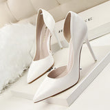 Breakj Korean Version Of Fashion Simple Thin With High Heel Lacquer Leather Shallow Mouth Hollow Out Sexy Thin