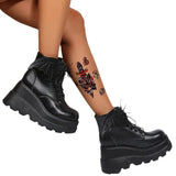 Breakj New Dark Gothic Wing Slope And Short Boots Female Large Size Martin Boots Thick Bottom Boots Demonia