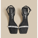 ~ One-Word Buckle High-Heeled Sandals Girls 2024 Summer New Diamond Fairy Wind Diligent