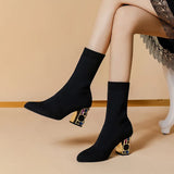 Women's Boots TGHDOF Fabric High Heel Autumn Sock Boots Women Fashion Zipper Pumps Pointed Toe Slip on Zapatos Para