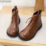 Wide Toe Small Leather Boots Ankle Boots Autumn Winter Plus Velvet Warm Short Boots Mori Literary Casual Women