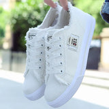 New 2021 Spring Summer Women Canvas Shoes flat sneakers women casual shoes low upper lace up white shoes