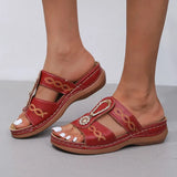 Breakj Slippers Female 2023 Summer New Large Size Flat Bottom Slope With Hollow Diamond Embroidered