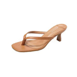 Toe Sandals Women's Word Flip-Flops, High Heels, Stilettos, Fashionable Slippers, Square Heads And Summer