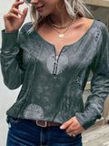 Spring Vintage Printed Chic T Shirts Womens 2022 Fashion O Neck Long Sleeves Loose Zipper Sweatshirts Office Elegant T