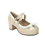 Bear Decorative Shoes Round Toe Thick With Bow Women's Shoes Single Shoes Tea Party Women's Shoes High Heels
