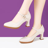 Cheongsam Performance, Catwalk Training, Single Shoes, Women's Leather, Thick Heels, Comfortable Middle Heel, Soft Soles, Mother's Work