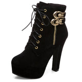 Breakj Boots Metal Decoration Waterproof High Heel Large Size Front Belt Frosted Women's Shoes Fall / Winter