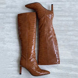 High Heels Western Boots Fashion Knee High Boots Women Microfiber Thin High Heel Long Boots Pointed Toe Autumn Winter