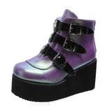 Women Wedges Metal Buckle Autumn Shoes Brand Classic Boots Women Fashion Luxury Platform Punk Ankle