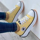 Breakj Casual Single-Shoe Women 2025 Spring And Autumn New Round Head Tie With Thick Bottom Low Help Canvas Single