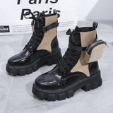 and Winter New Women's Motorcycle Boots Pocket and Ankle Boots Design 2022 Wedge Heel Thick Bottom British Fashion