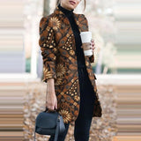 Winter New Fashion Women Stand Collar Print Jackets Casual Long Sleeves Elegant Office Lady Cardigan Slim Buttons