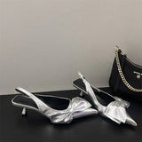 and The United States Style Fashion Show Metal Tie High-heeled Sandals New Bow Decorated Pointed Toe Sandals Women