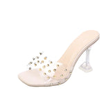 Crystal Clear Transparent Slippers Female Shoes Middle Heels Comfortable New Summer Women Shoes Woman Fashion Cool Mules