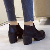 Breakj And Autumn 2023 New Thick Heel Short Boots Women's Waterproof High Heel Shoes Thick Soles Of Single Boots British Martin