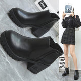 Breakj Ankle Boots Waterproof Platform Thick Heel High Heel Leather Boots Fashion Women's