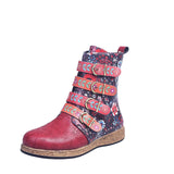 Breakj Autumn And Winter New Martin Boots Women's Embroidery Fashion Flat-Bottomed Boots Belt Buckle Short