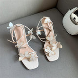 Breakj Summer Fashion Net Red New Large Square Head Butterfly Shape Fine Heel Sandals High Heel Women's