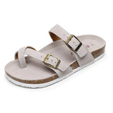 Women's Genuine Leather Mule Clogs Slippers High Quality Soft Cork Three Buckles Slides Footwear For Women