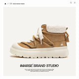 Breakj Shoes Retro Yellow Boots Winter Plus Velvet Warm Height Solid Color Short Barrel Snow Boots Men And Women The Same Martin