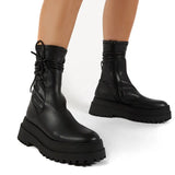 Heels Platform Short Boots Women Fashion PU Leather Shoes Autumn Zipper Female Women Botas Mujer 2021 Mid-Calf Boots