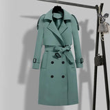 New Autumn Winter Elegant Women Double Breasted Solid Trench Coat Vintage Turn-down Collar Warm Trench with