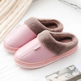 Shoes Home Warm Slippers Leather Memory Foam Indoor Slippers For Men Non-Slip Winter Fur Plush House Couples Women
