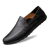 Leather Men Casual Shoes Italian Men Loafers Moccasins Slip On Men's Flats Breathable Hollow Out Male Driving
