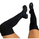 / Winter Thick Bottom Round Leather Knit Knee Boots Women's Plus Size Elastic Fly Wool Leather