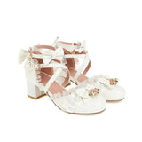 Japanese Lolita Round Head Student Cute Bow Jk High Heel Shoes Bowknot Princess Kawaii Girl Women Pumps Cos Vintage Sweet