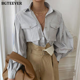 Chic Elegant Loose Single-breasted Shirts for Women 2020 Autumn New Fashion Full Sleeve Pockets Female Blouse